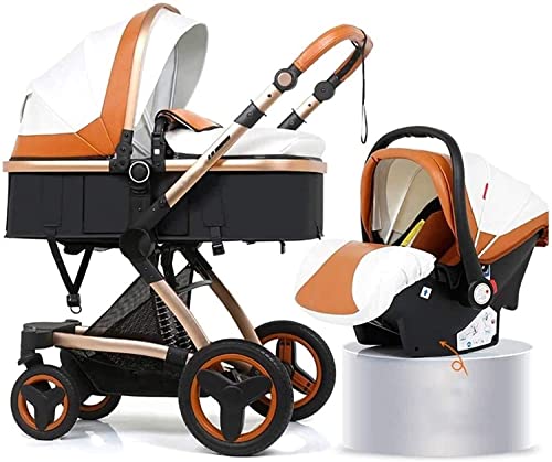 MingrXieh Luxury Baby Stroller Travel System - Foldable Lightweight Pushchair with Shock Absorption, Adjustable Canopy & High View Seat - Premium PU Leather Pram (Black) - Perfect for City Walks, Shopping & Family Outings