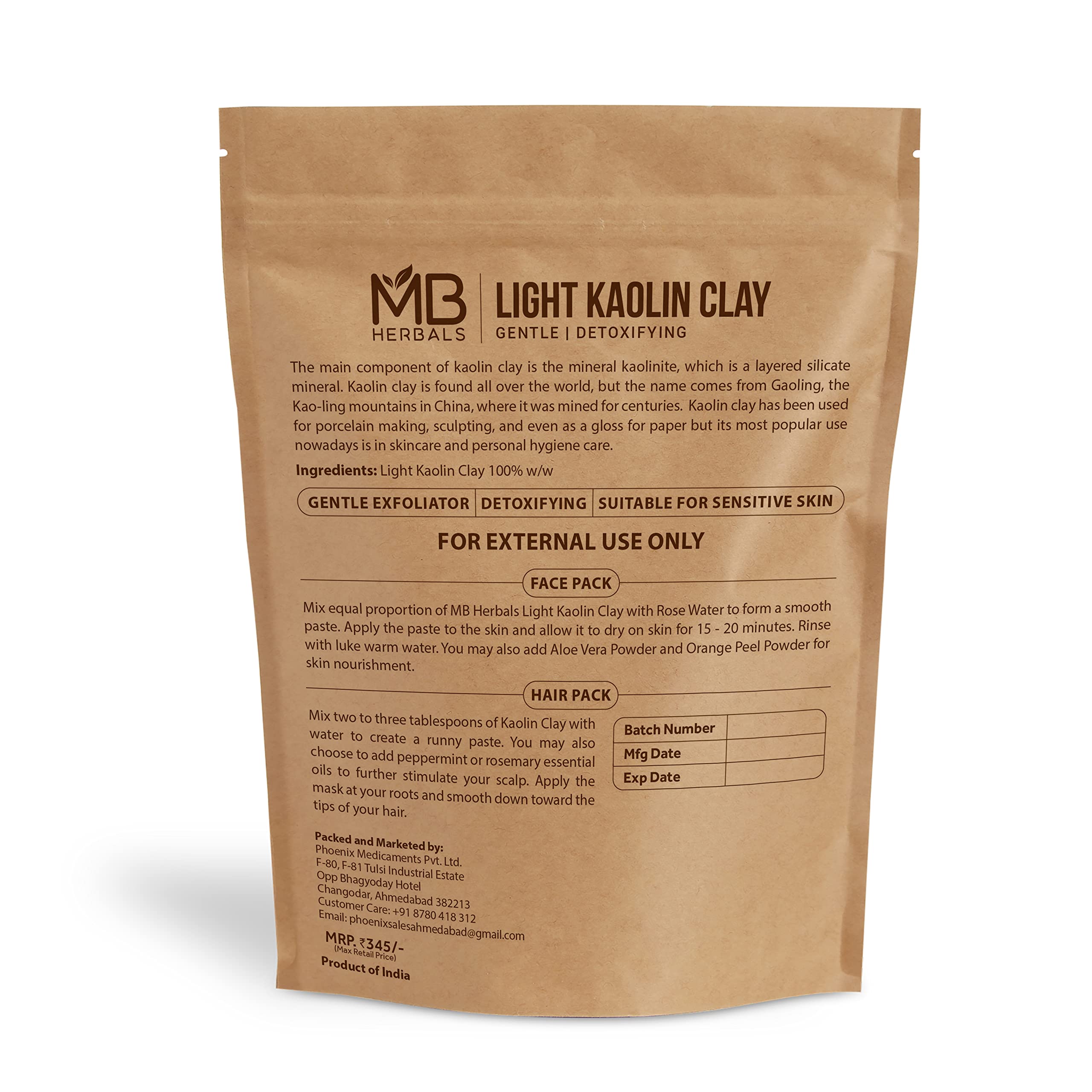 MB Herbals Light Kaolin Clay 250g - Natural Facial Mask for Blackheads, Acne & Pimple Treatment | Glowing Skin Care | Perfect for Spa, Home Facial & DIY Beauty Treatments