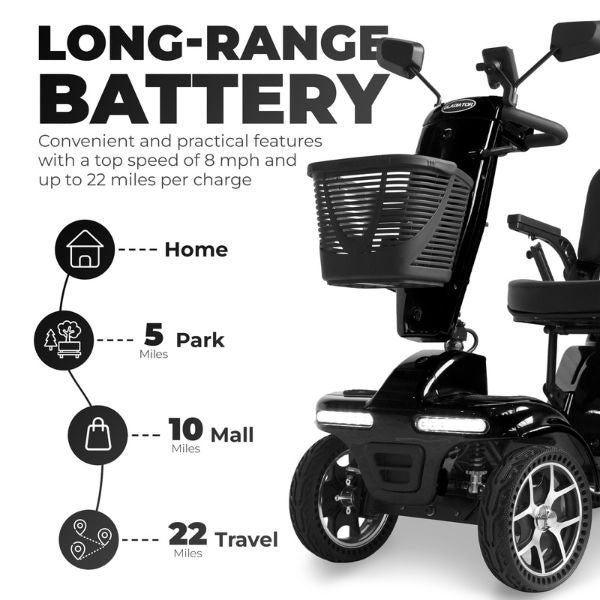 Gladiator 4 Wheel Bariatric Mobility Scooter - Heavy Duty Electric Wheelchair for Adults with 500 lbs Capacity - Ideal for Indoor & Outdoor Use, Travel, Shopping, and Daily Mobility Assistance