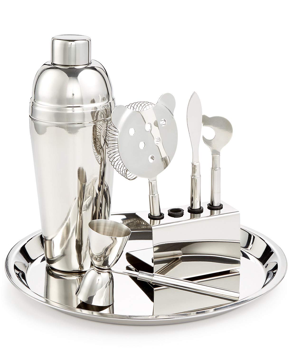 Martha Stewart Collection 7-Piece Stainless Steel Bar Tool Set - Cocktail Shaker, Jigger, Strainer & More - Perfect for Home Bars, Cocktail Parties & Mixology Enthusiasts