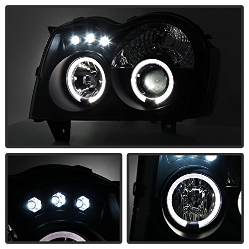 Jeep Grand Cherokee LED Projector Headlights - Aftermarket Replacement with Halo Rings, Black Housing & Smoke Lens - Upgrade for Off-Road, Night Driving & Custom Look