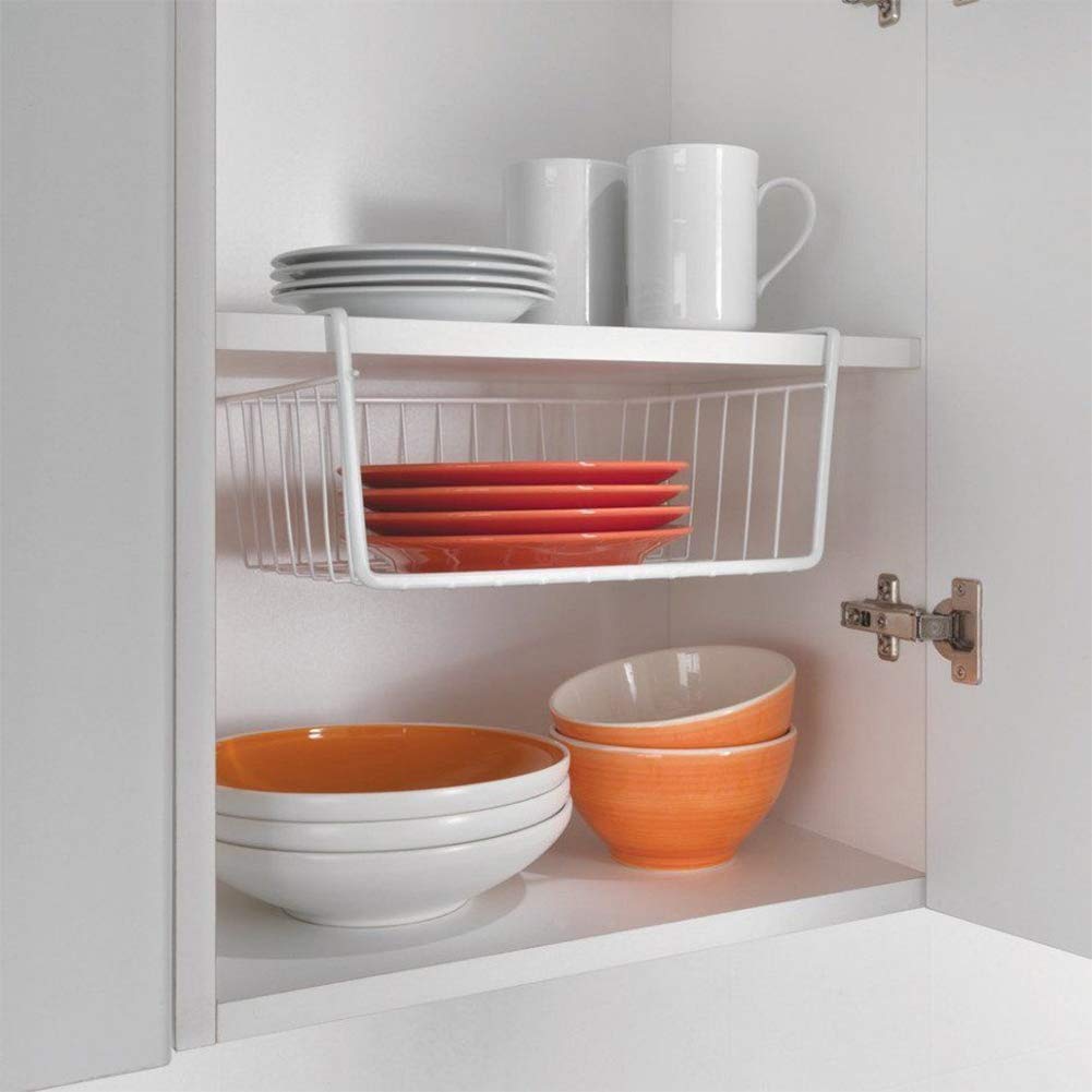 Cabinet Wire Hanging Basket Shelves - Space Saving Under Shelf Storage Organizer (Set of 2, 10.25