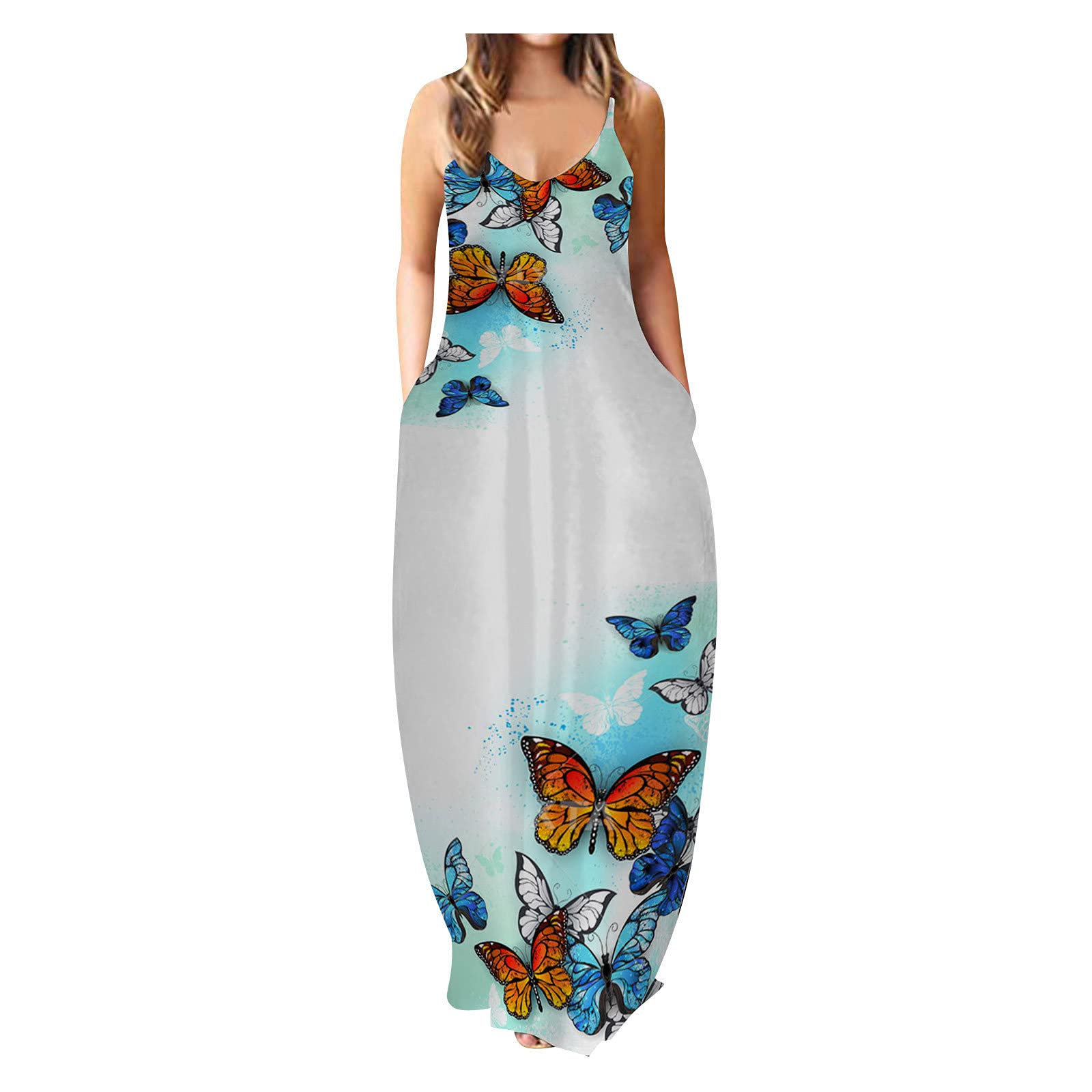 Tavorpt Women's Summer Sleeveless Floral Maxi Dress - Casual Loose Fit Long Dress with Pockets | Perfect for Beach Vacations, Date Nights & Outdoor Parties