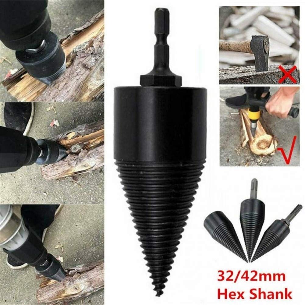 High-Speed Carbon Steel Firewood Drill Bit - Hex Shank Wood Splitter Cone Driver - Durable Power Tool Accessories for Fast Wood Splitting (32mm Hole Diameter) - Perfect for Fireplace, Camping & DIY Woodworking Projects