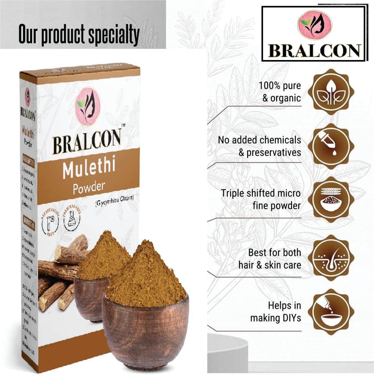 BRALCON Multani Mitti, Orange, Mulethi Powder Combo - 300g (100g x 3 Pack) for Skin Care, Face Mask & Hair Treatment | Natural Clay Facial Cleanser, Ayurvedic Beauty Powder for Glowing Skin & Healthy Hair | Perfect for Spa Day, DIY Beauty Routine & Home Remedies