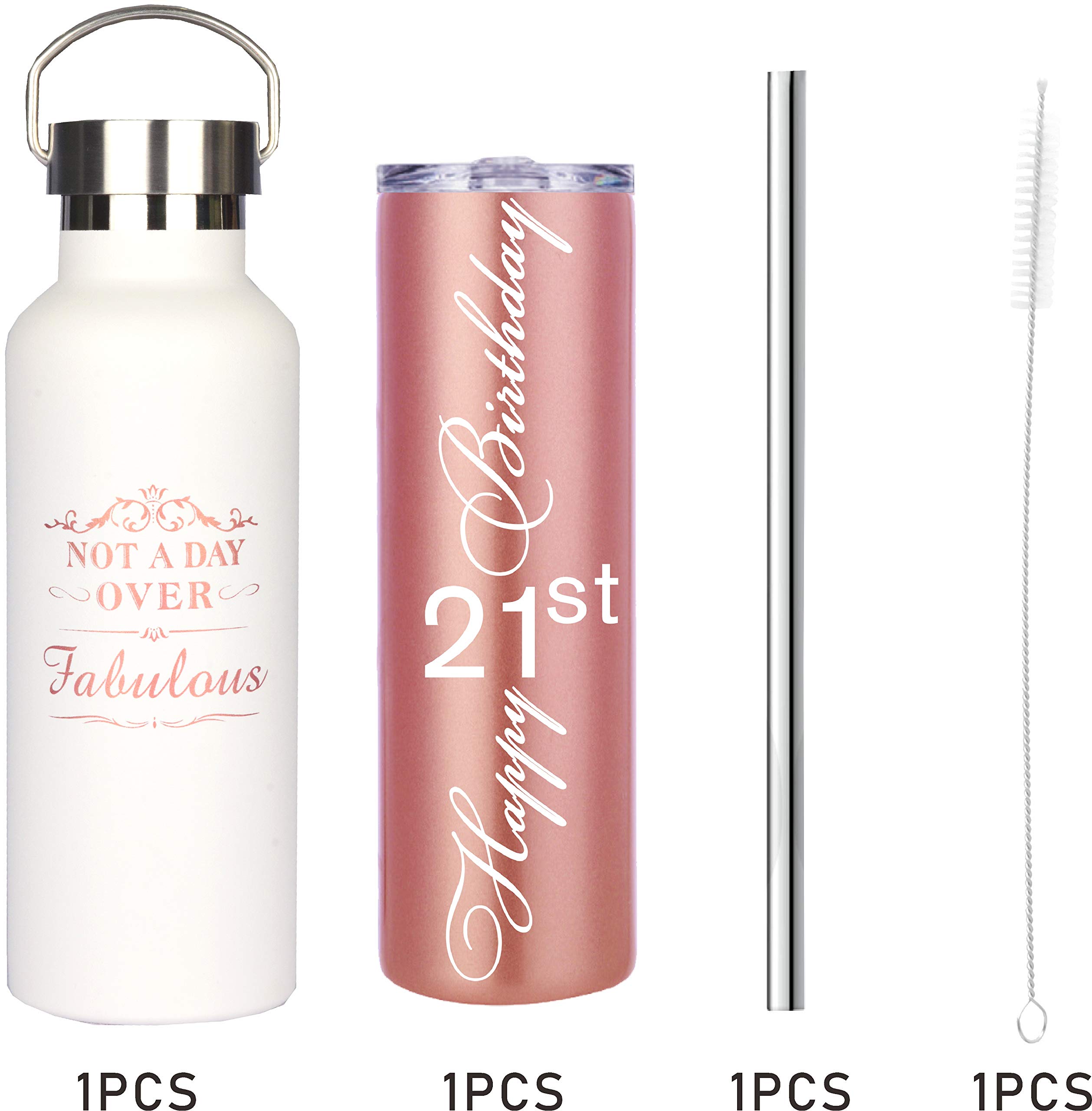MEANT2TOBE 21st Birthday Gifts for Women - Insulated Tumbler Set with Straw & Lid - Perfect 21st Birthday Party Decorations, Gifts for 21 Year Old Daughter or Friend - Great for College Celebrations, Girls Night Out & Birthday Party Decor