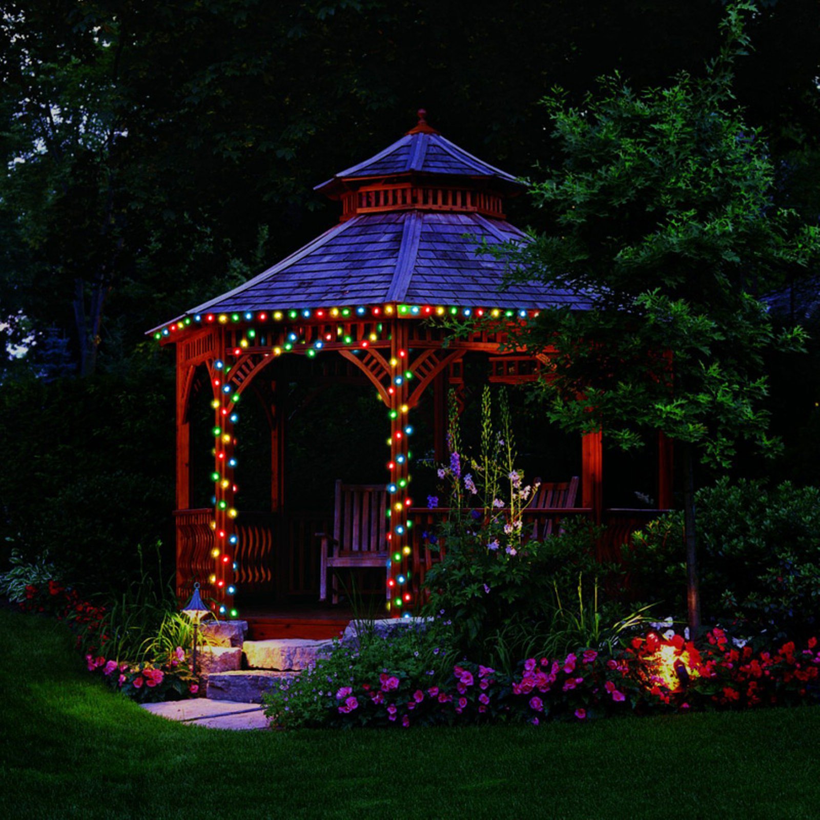 50 LED Solar String Lights - Red, White & Blue Patriotic Outdoor Decor for Garden, Patio, Party & Holiday Lighting