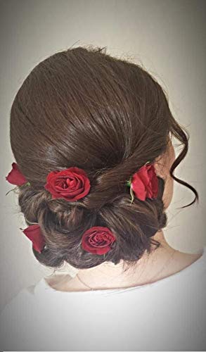 AAINAA Bridal Hair Pins Set of 4 - Red Rose Flower Bun Pins for Women & Girls | Wedding, Prom, Party Hair Accessories