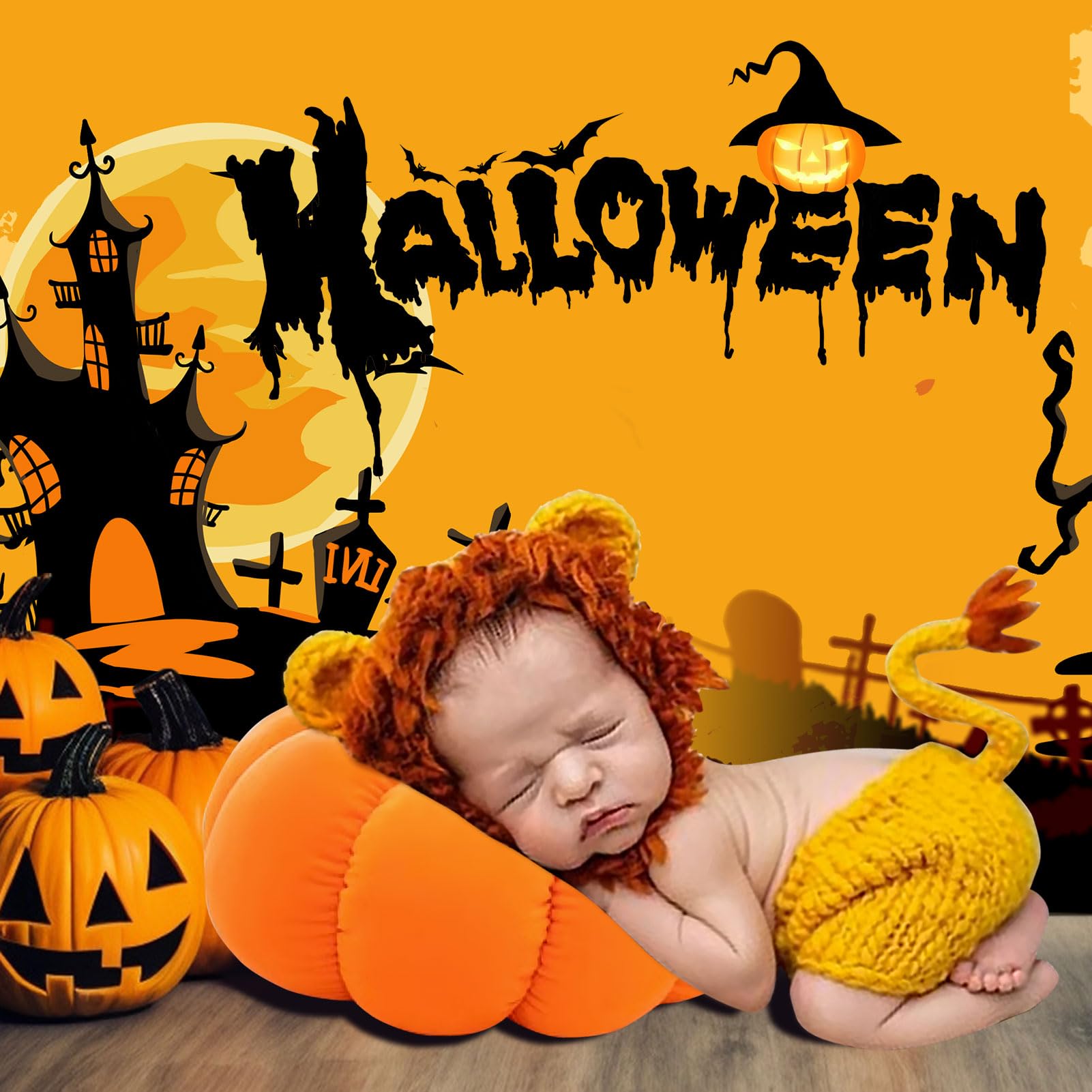 AIXIANG Handmade Baby Lion Costume Set - Newborn Halloween Outfit with Cap & Pants for Photo Props | Perfect Halloween Gift for Baby Boys | Great for Halloween Parties, Photoshoots & Dress-Up