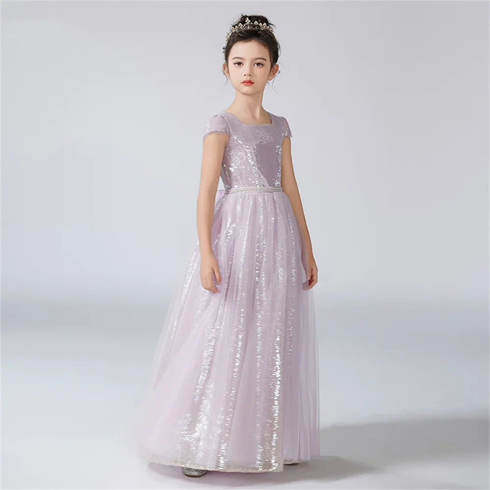Sparkly Sequined Flower Girl Dress with Cap Sleeves - Elegant Kids Birthday Party Gown for Weddings, Pageants & Special Occasions