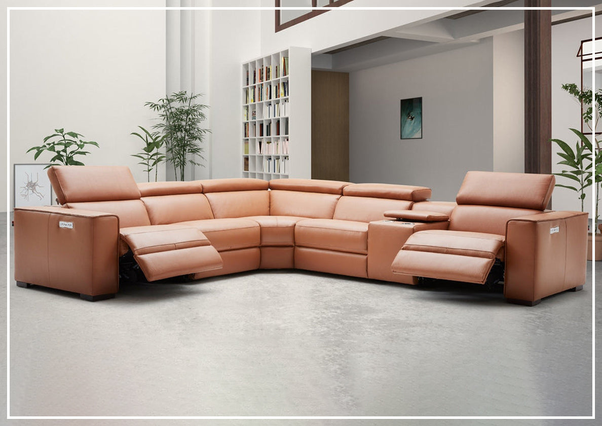 Gio Italia Aventura L-Shaped Leather Power Reclining Sectional Sofa - Modern Living Room Furniture for Home Theater & Family Gatherings