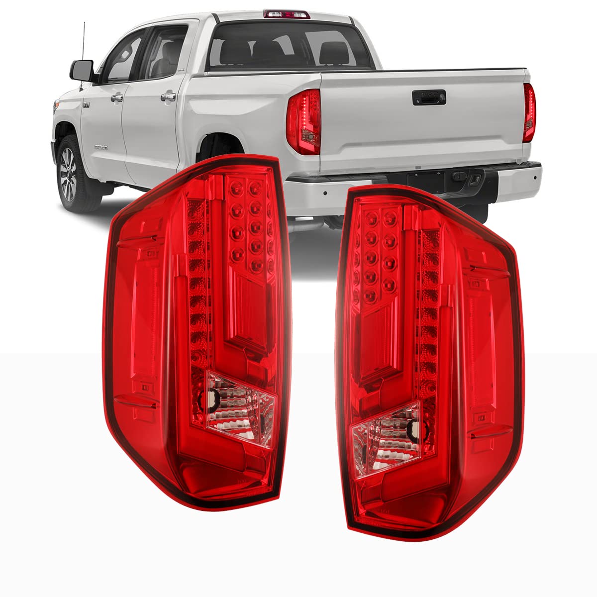 Nixon Offroad LED Tail Lights for Toyota Tundra 2014-2021 - Chrome Housing with Red Lens - Direct Replacement Rear Lamps Assembly (1 Pair) - Perfect for Off-Roading, Night Driving & Custom Truck Upgrades