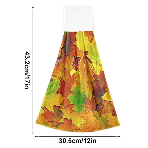 2 Pack Super Absorbent Hanging Kitchen Towels with Loop - Soft Coral Velvet Dish Towels for Kitchen & Bathroom | Autumn Maple Leaves Design | Perfect as Washcloths, Hand Towels & Tie Towels for Home Decor