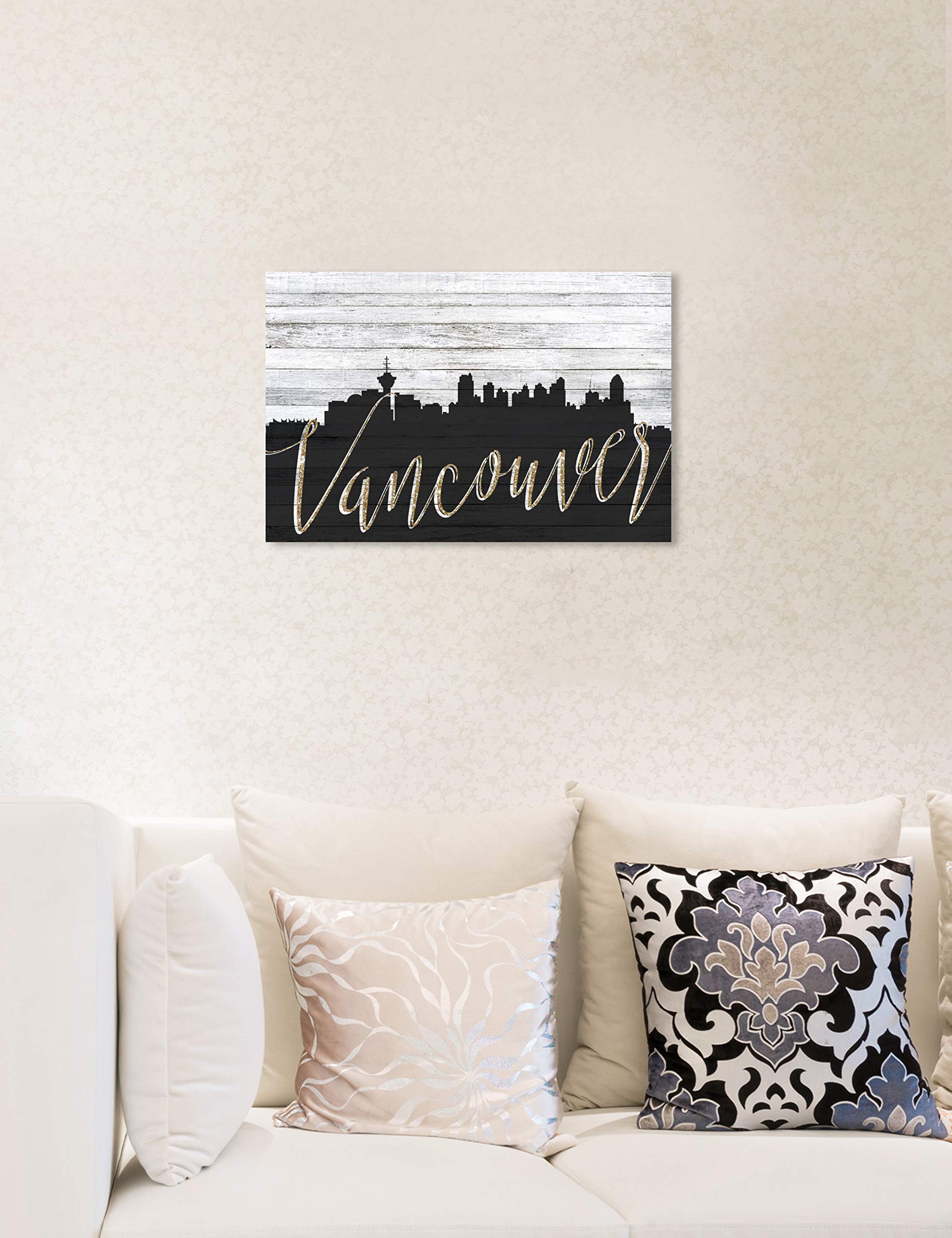 Oliver Gal Artist Co. Vancouver Skyline Canvas Wall Art Print - 15x10 Inches, Black & Gold Framed Home Decor - Perfect for Living Room, Bedroom & Office