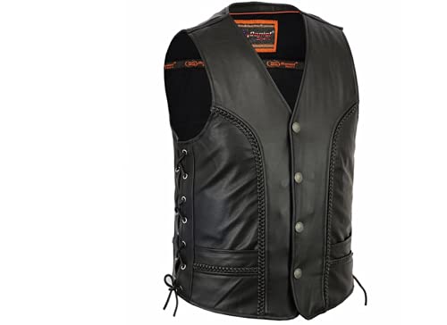 Men's Leather Motorcycle Vest With Braid Trim - Stylish Biker Jacket for Harley Davidson & Cruiser Riders - Perfect for Motorcycle Clubs, Road Trips & Outdoor Adventures