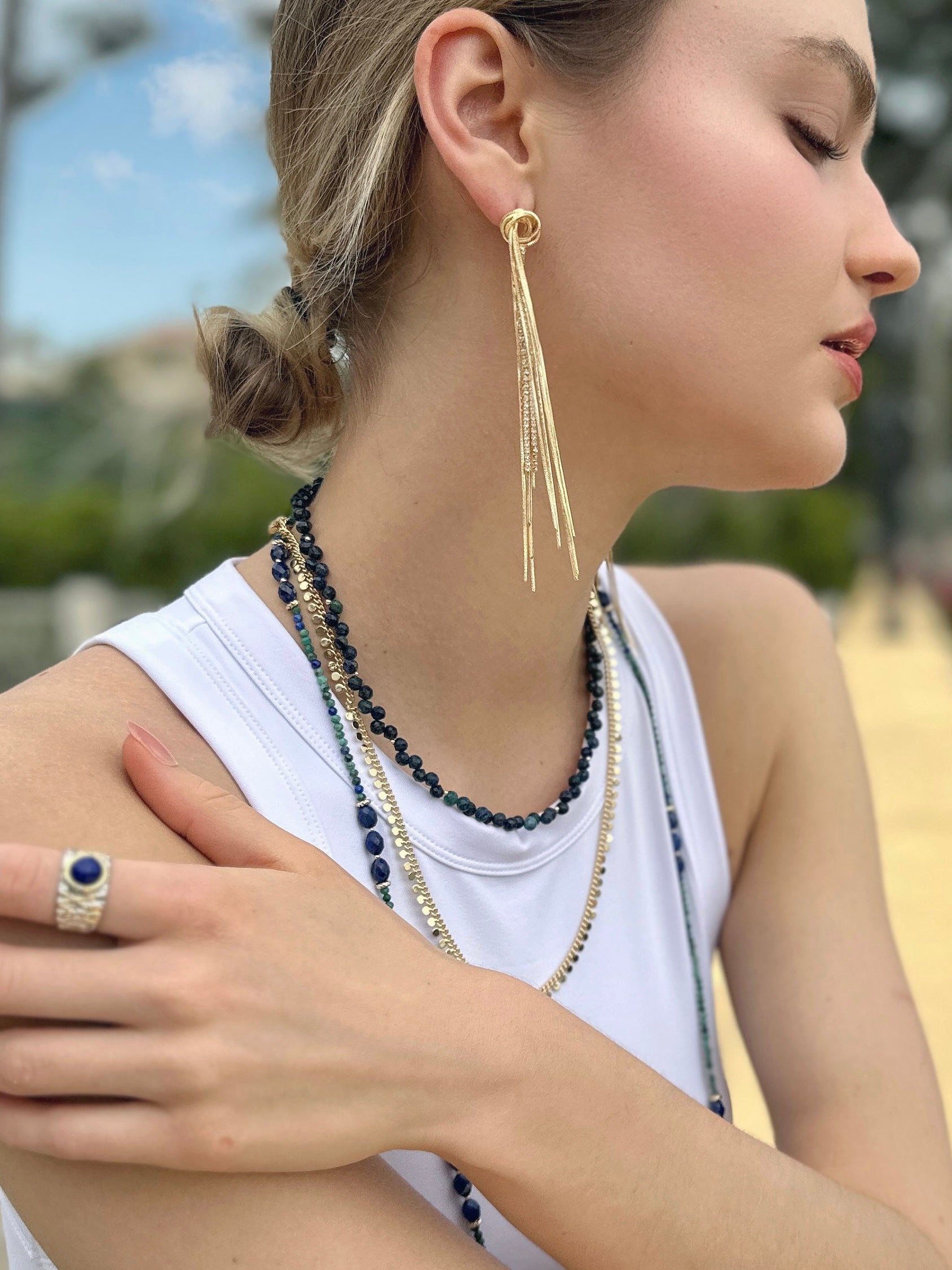 Gold Plated Zircon Long Tassel Earrings for Women - Elegant Dangle Drop Earrings for Party, Wedding & Evening Occasions