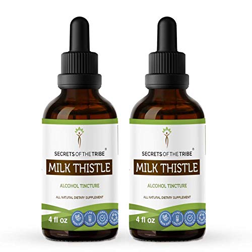 Secrets of the Tribe Milk Thistle Tincture Alcohol Extract - Organic Silybum Marianum Supplement for Liver Detox & Liver Health Support - 2 Pack 4oz Bottles - Natural Herbal Remedy for Cleansing & Digestion