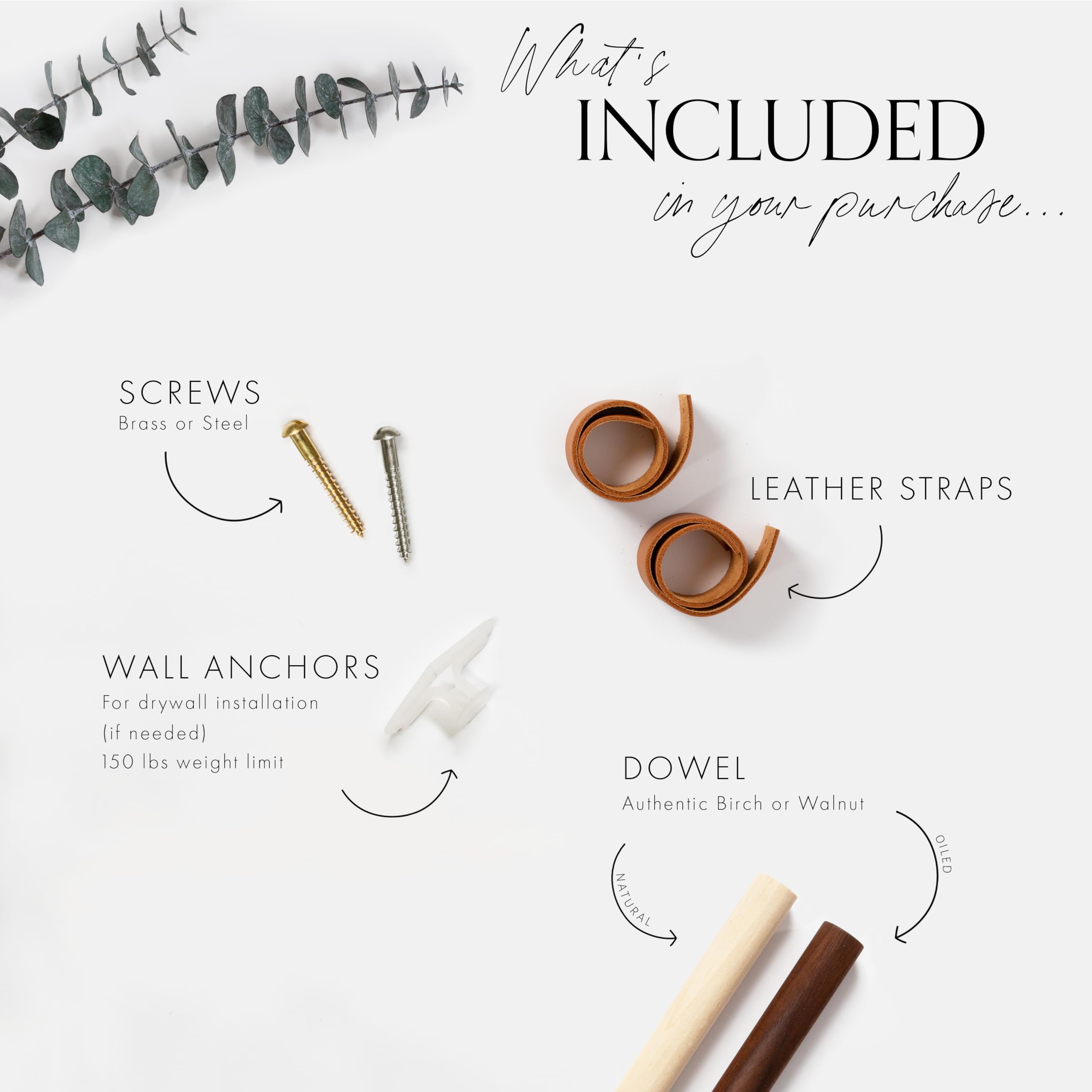 KEYAIIRA - Wall Mounted Toilet Paper Holder Kit with Leather Hooks & Wooden Dowel - Farmhouse Bathroom Decor, Scandinavian Style Bath Accessories - Perfect for Rustic, Modern, and Minimalist Bathroom Designs
