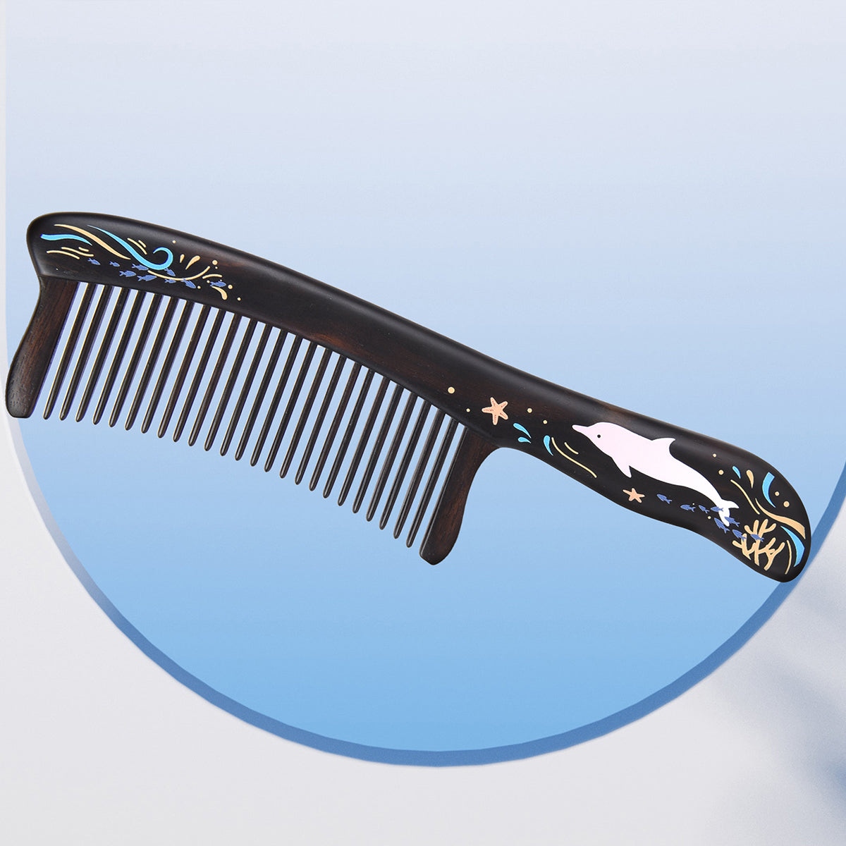 Premium Dolphin-Shaped Long Handle Wooden Hair Comb for Detangling & Styling - Perfect for Home, Travel, and Salon Use