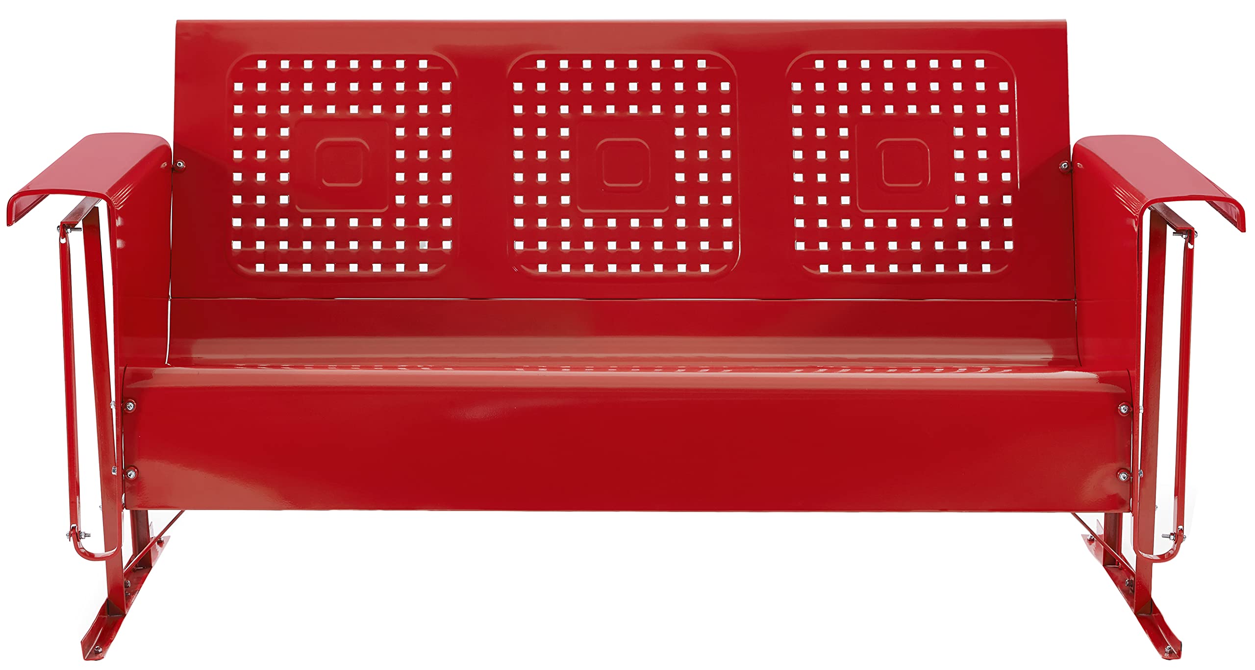 Crosley Bates Retro Metal Outdoor Glider Sofa - 3-Person Rocking Patio Bench for Porch, Deck & Garden - Bright Red Gloss Finish - Perfect for Relaxing in Backyard, Poolside or Outdoor Living Spaces
