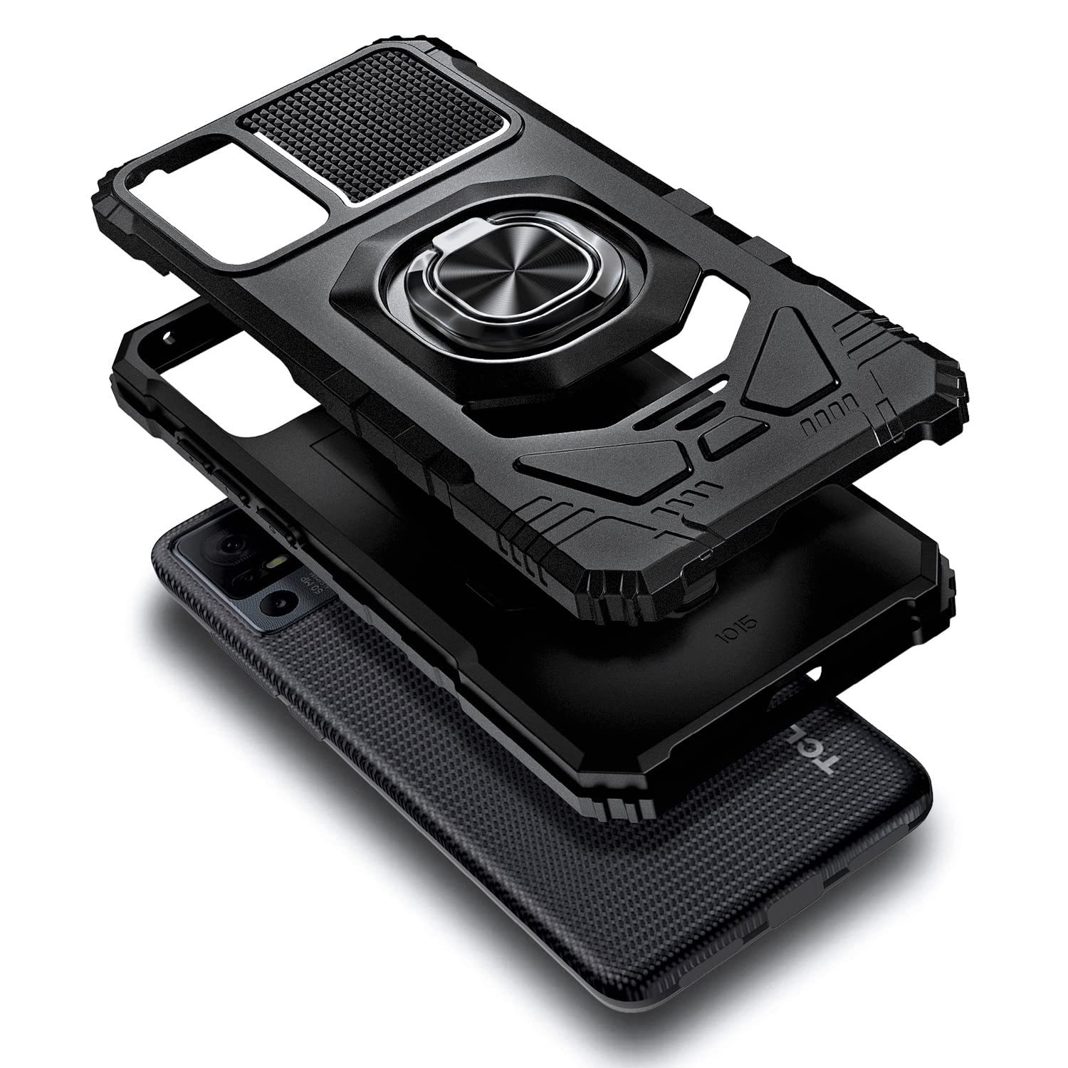 Premium TCL 40 XE 5G Case (Verizon) & TCL 40 X 5G (T609M) Case - Military Grade Shockproof Cover with Tempered Glass Screen Protector & Ring Holder - 16FT Drop Tested Full Body Protection (Black) - Perfect for Outdoor Activities, Travel & Daily Use