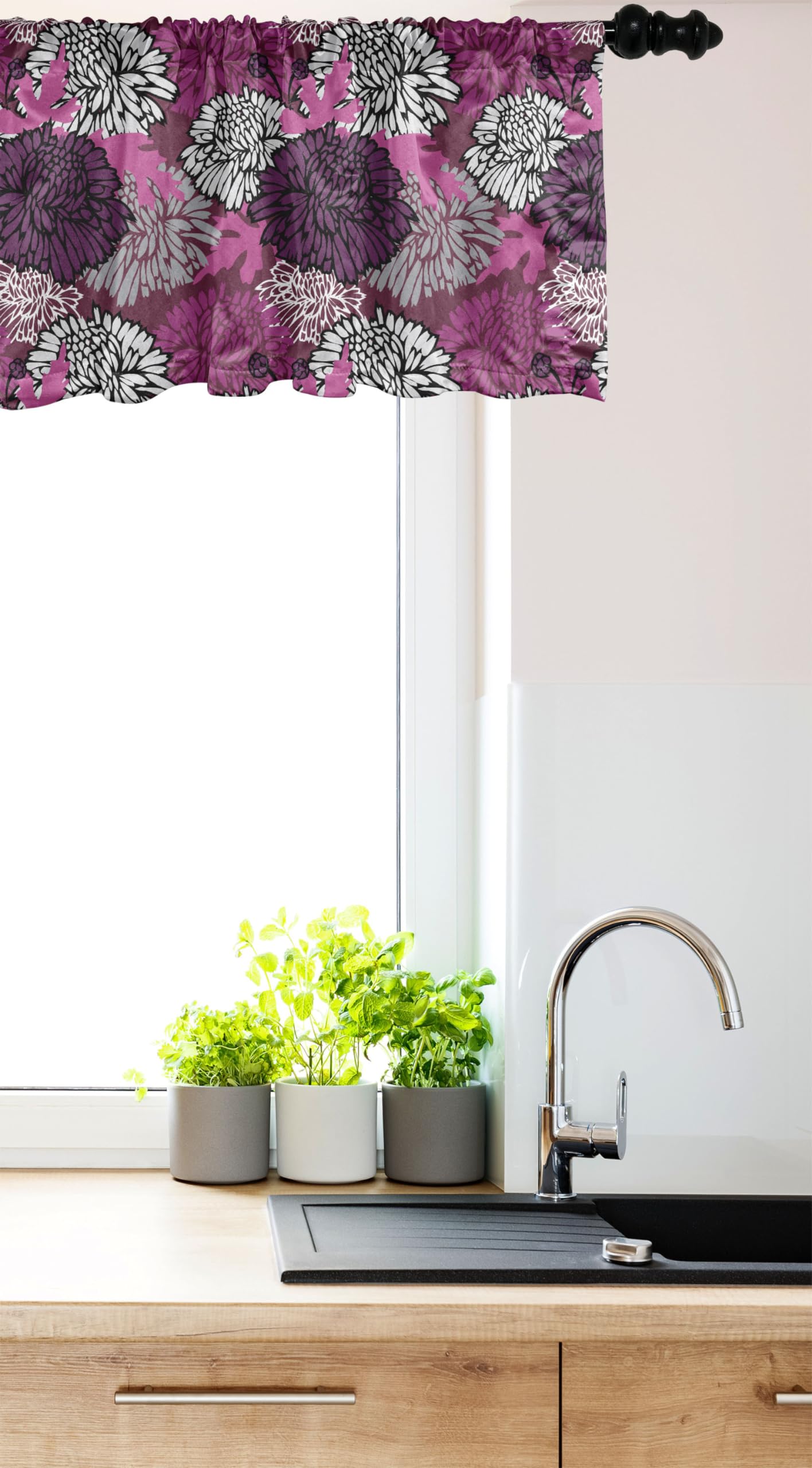 Ambesonne Purple Dahlia Window Valance - Large Chrysanthemum Floral Design with Rod Pocket, 54
