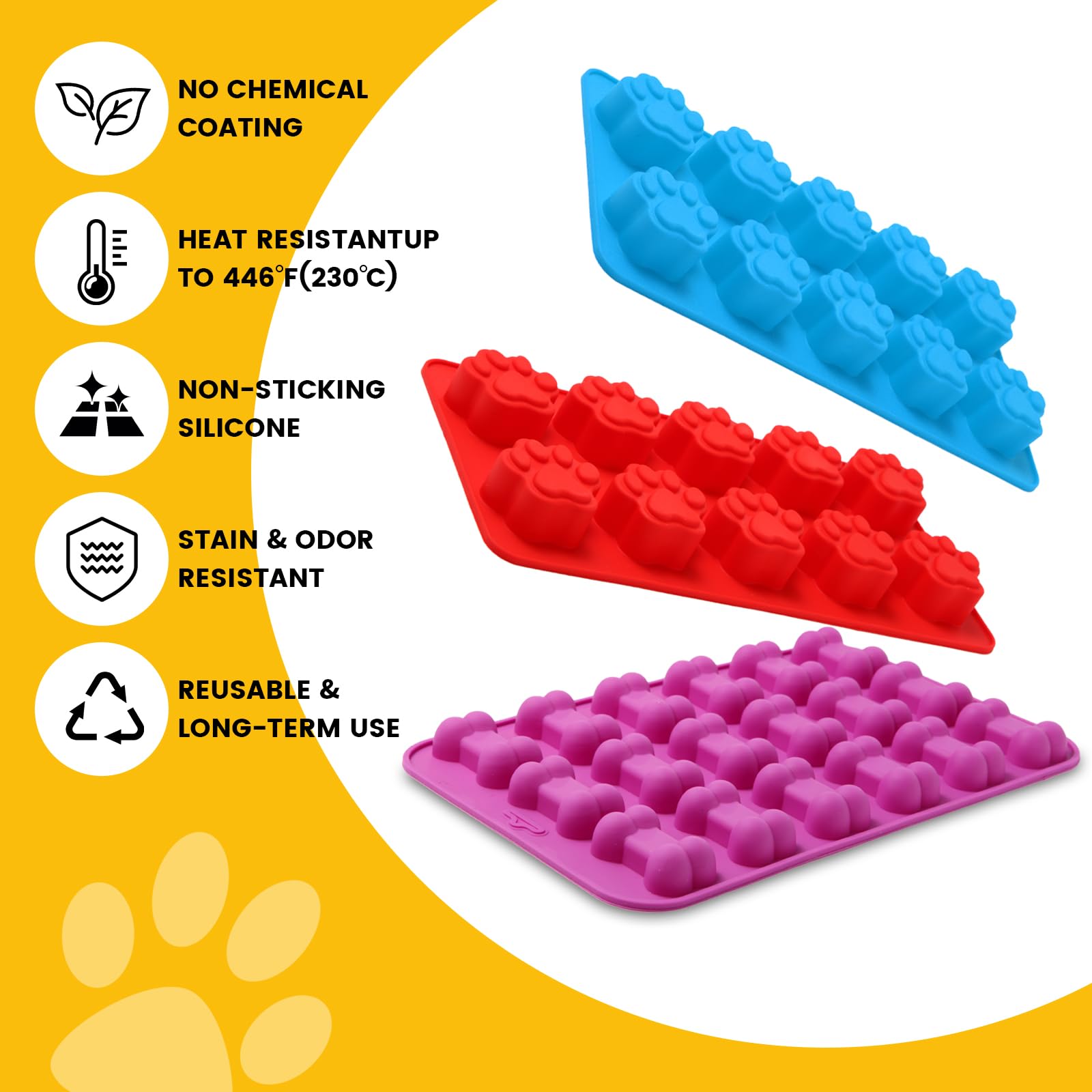 6PCS Silicone Dog Paw & Bone Molds - Non-Stick Baking Molds for Chocolate, Candy, Pudding, Jelly, Ice Cubes, Biscuits & Dog Treats | Perfect for DIY Desserts, Party Favors & Homemade Pet Snacks by AOULELA