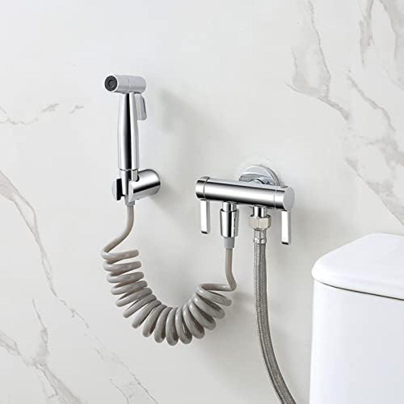 Handheld Bidet Sprayer Kit - Dual Handle Wall Mounted Cold Water Toilet Douche with Multi-Function Spray for Bathroom | Perfect for Hygienic Cleaning, Baby Care & Pet Washing