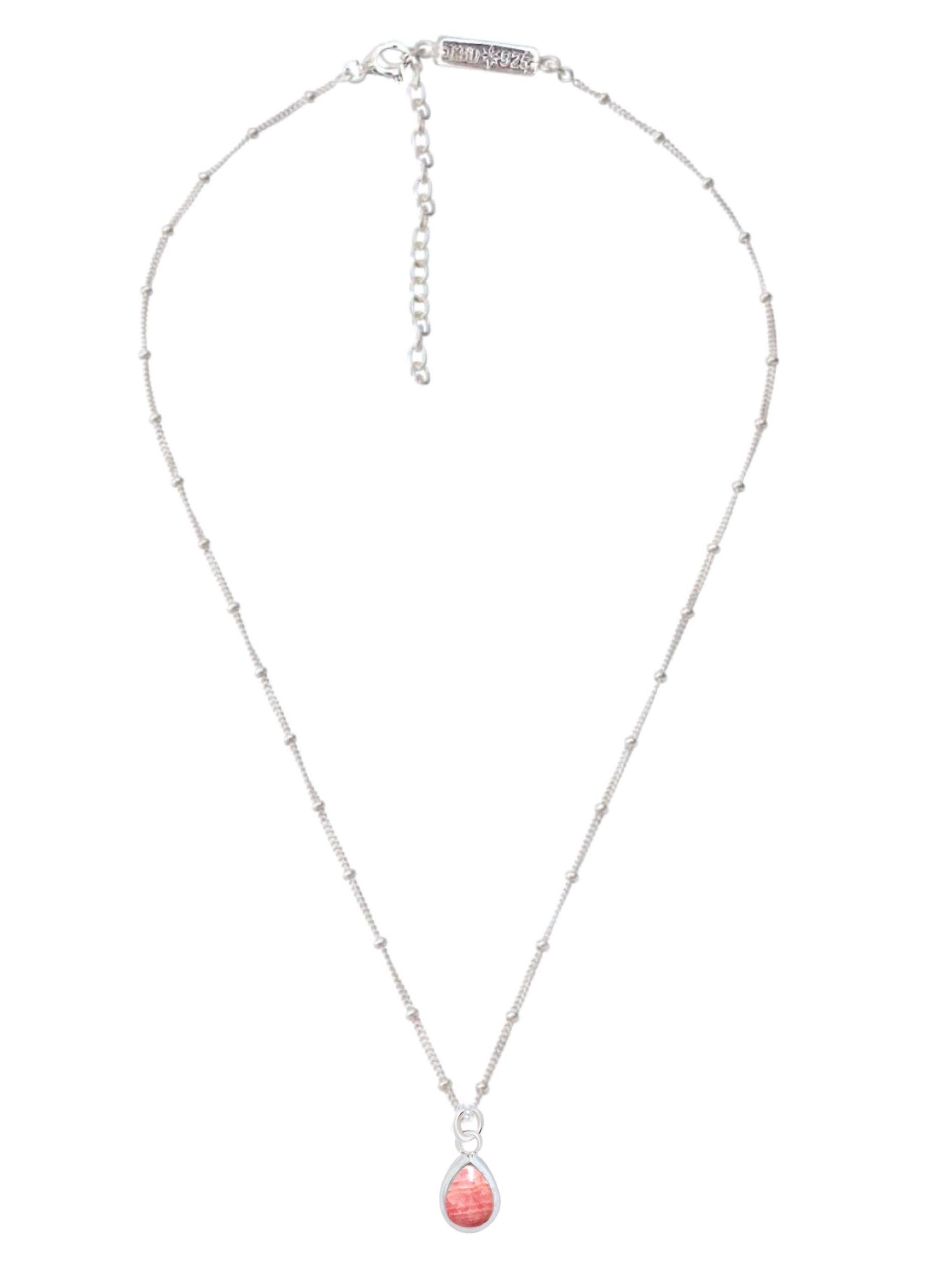 Laihas Mini Classic Chic Raindrop Rhodochrosite Necklace for Women - Elegant Rose Stone Jewelry Gift for Birthday, Anniversary & Valentine's Day - Perfect for Daily Wear, Office & Special Occasions