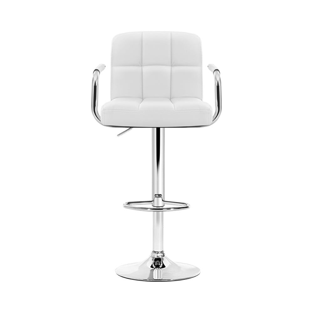 4 Bar Stools with Leather Upholstery, Gas Lift Mechanism & Armrests in White - Perfect for Kitchen Island, Dining Room & Home Bar
