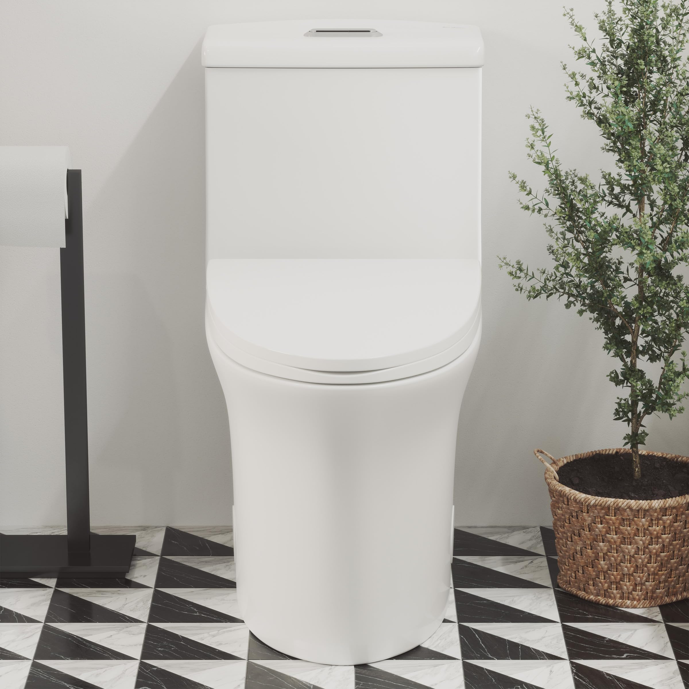Hugo One Piece Elongated Dual Flush Toilet 1.1/1.6 GPF - Water Efficient Modern Bathroom Toilet for Home & Commercial Use