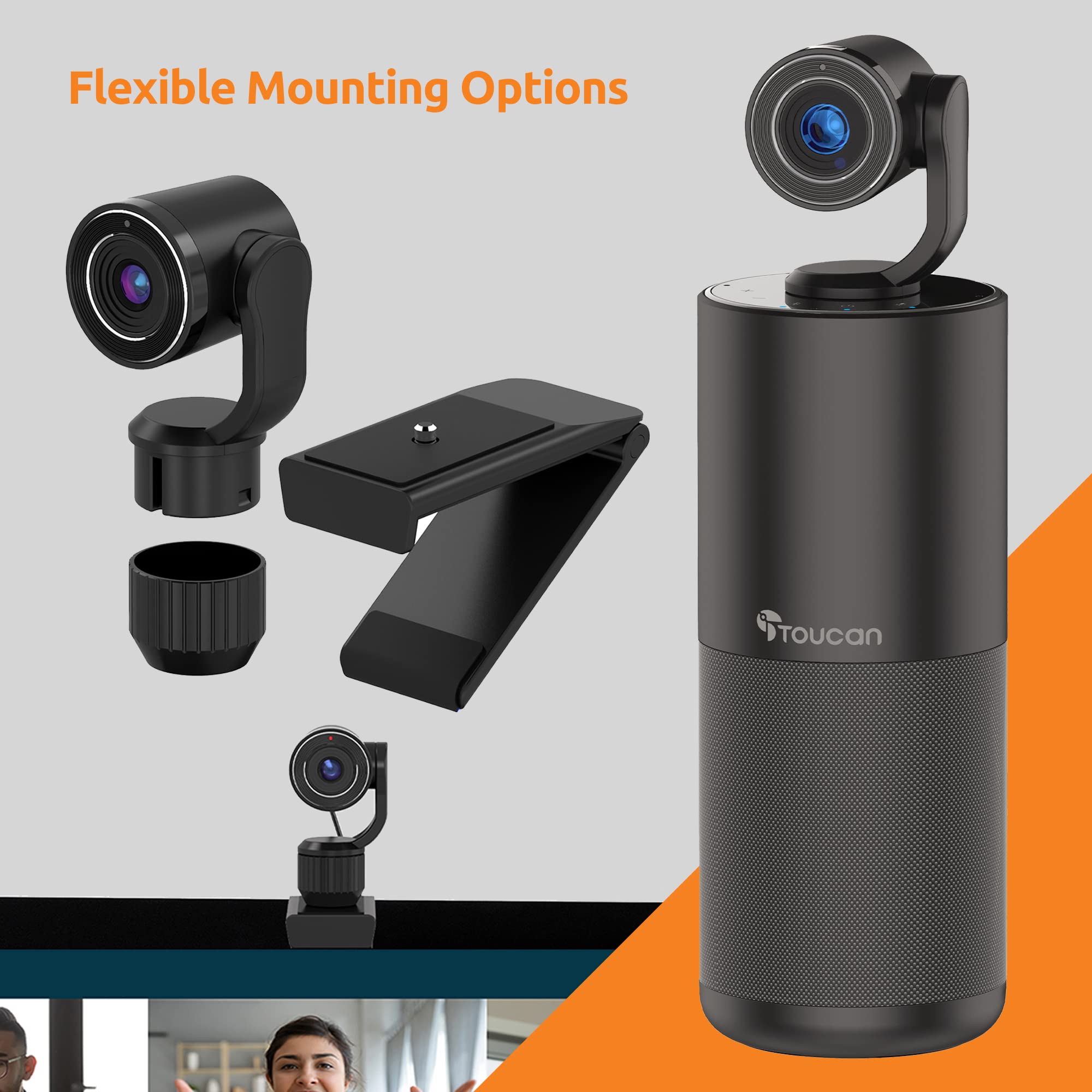 TOUCAN Connect HD Video Conference System - 1440P FHD Webcam with 5W Speaker & 4 Noise Cancelling Mics for PC - USB Web Camera with Microphone (1 Pack) - Perfect for Zoom Meetings, Remote Work & Online Classes