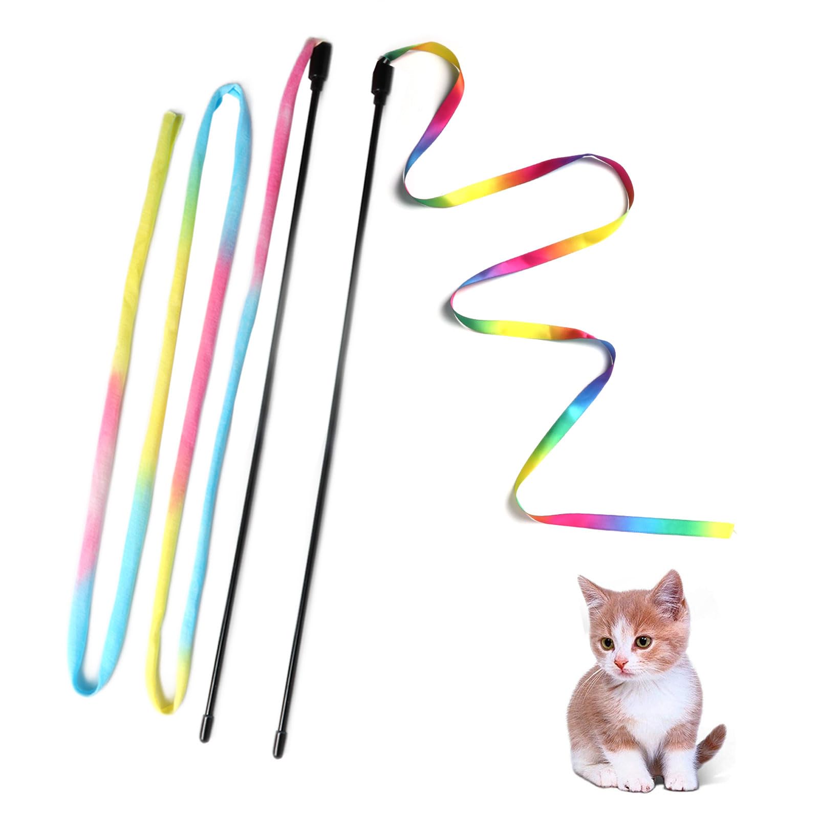 Interactive Cat Wand Toys for Indoor Kittens - 2 Pack Colorful Teaser Wand with String for Exercise & Play - Perfect for Bonding, Training & Stimulating Your Cat's Hunting Instincts