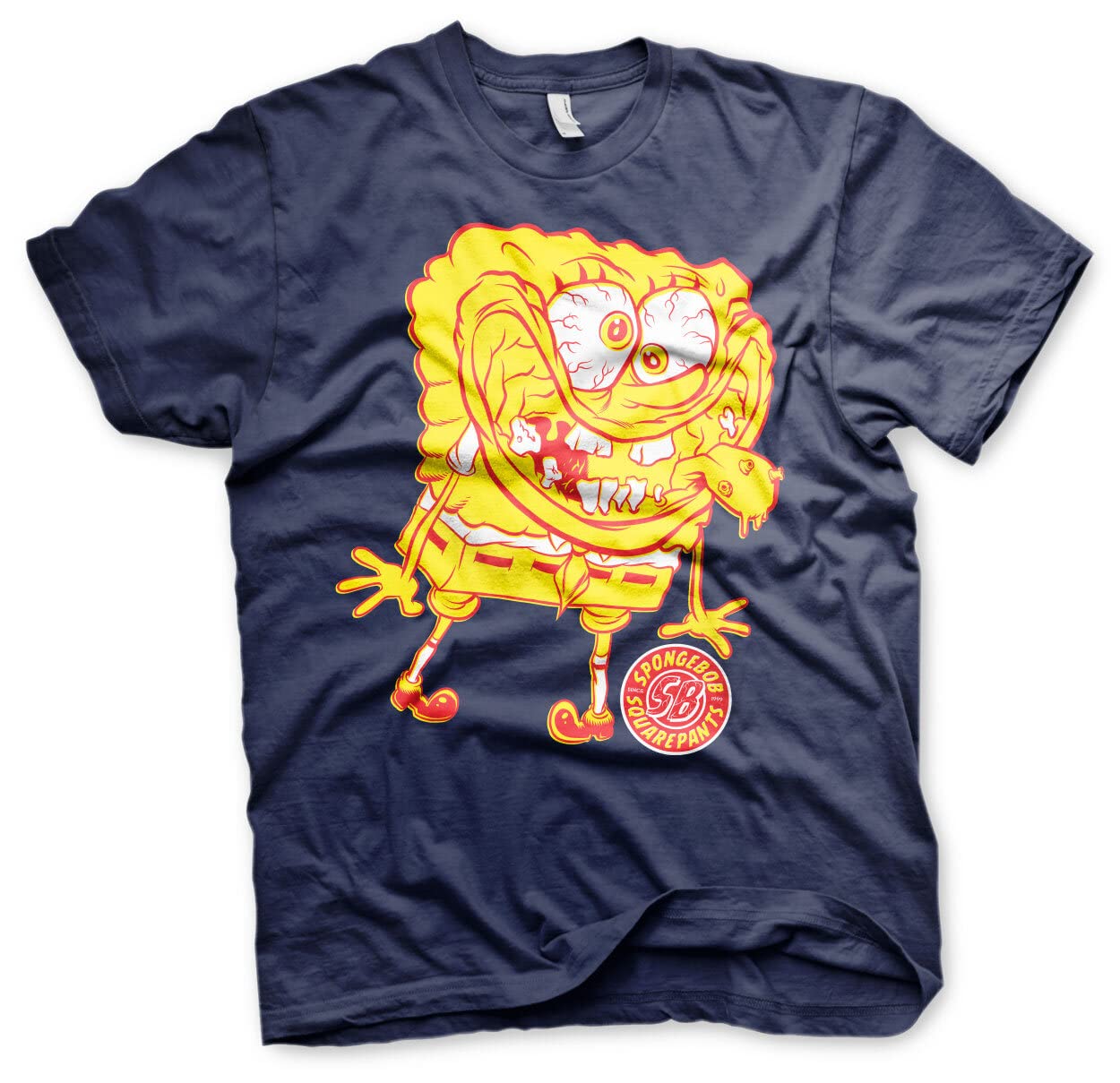 Official SpongeBob SquarePants Men's Graphic T-Shirt - Funny Cartoon Print, Navy Blue, Large Size | Casual Wear, Cosplay, Gift for Fans