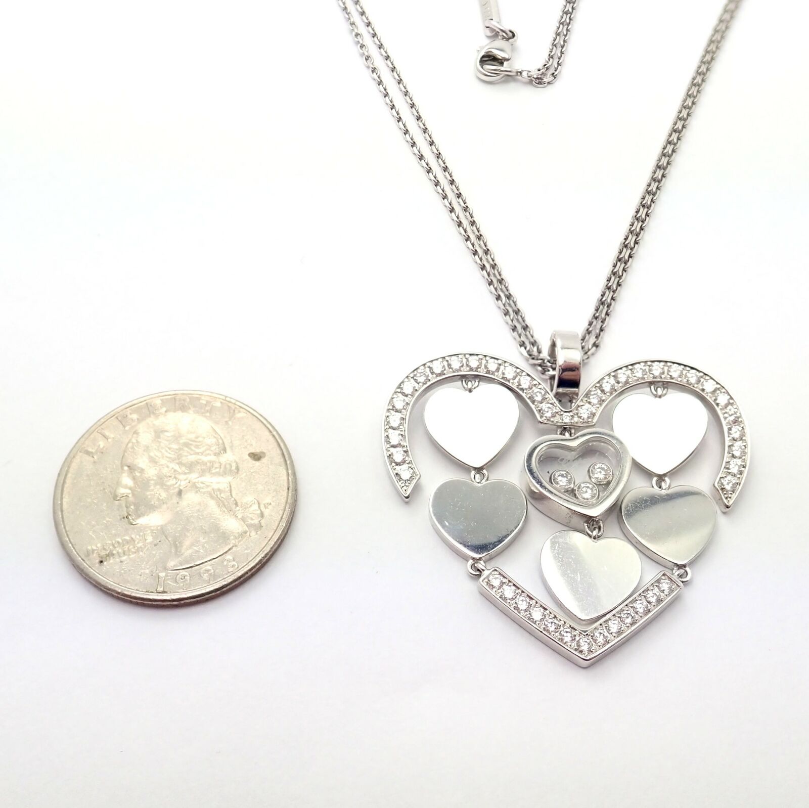 Authentic Chopard 18k White Gold Large Double Happy Hearts Diamond Necklace for Women - Luxury Valentine's Gift, Anniversary Jewelry & Special Occasion Present