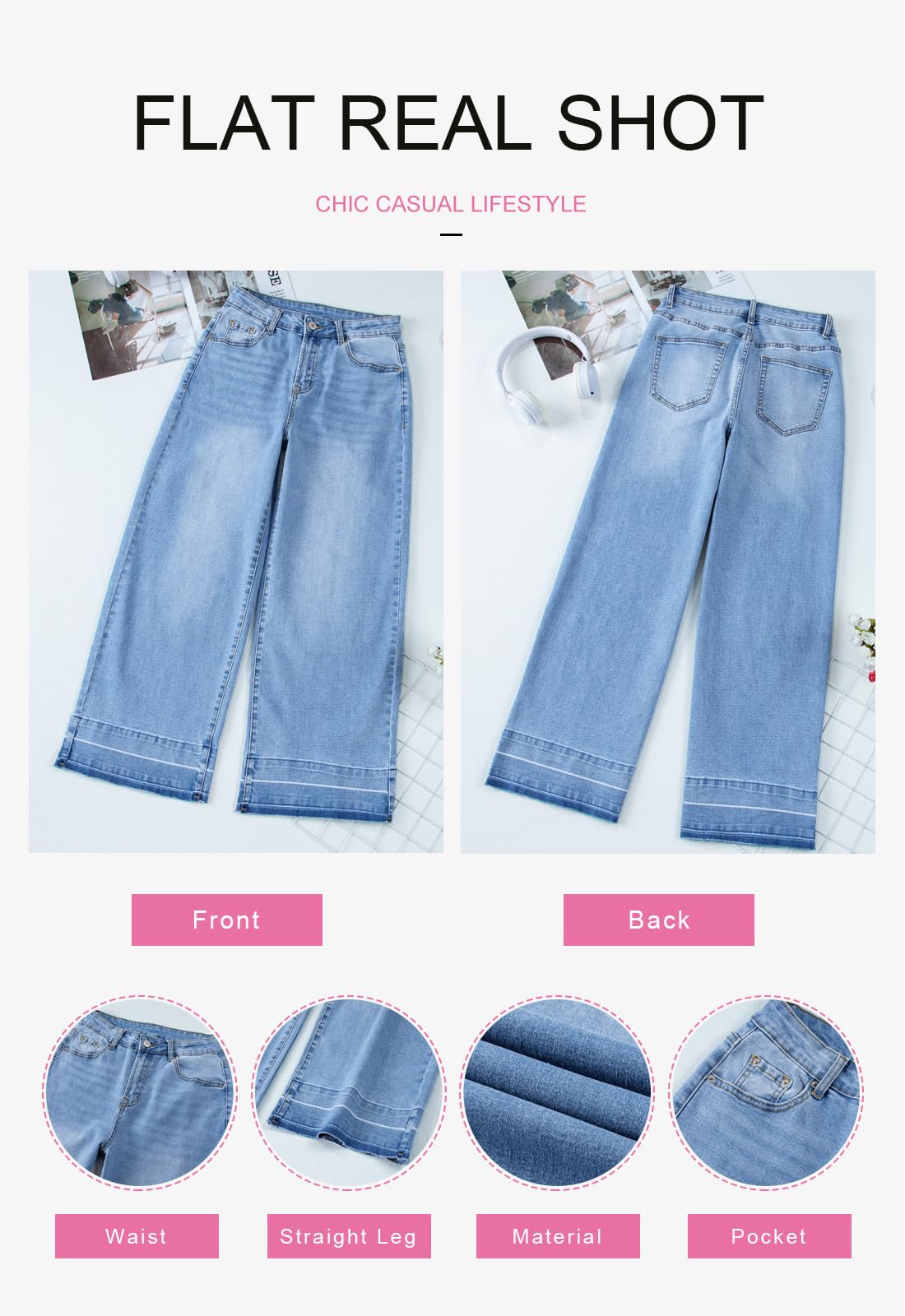 Stylish Women's High Waisted Wide Leg Jeans - Trendy Straight Denim Pants for Casual Outfits & Streetwear | Comfortable Stretch Zimbaplatinum Jeans for Everyday Wear, Work or Date Night