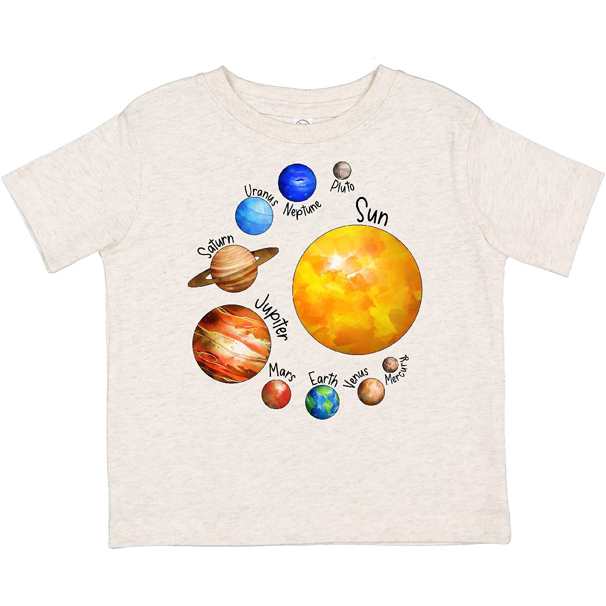 Inktastic Sun and Planets - Yes, and Pluto Toddler T-Shirt | Cute Space Theme Cotton Tee for Kids | Perfect for Preschool, Astronomy Lovers & Playdates