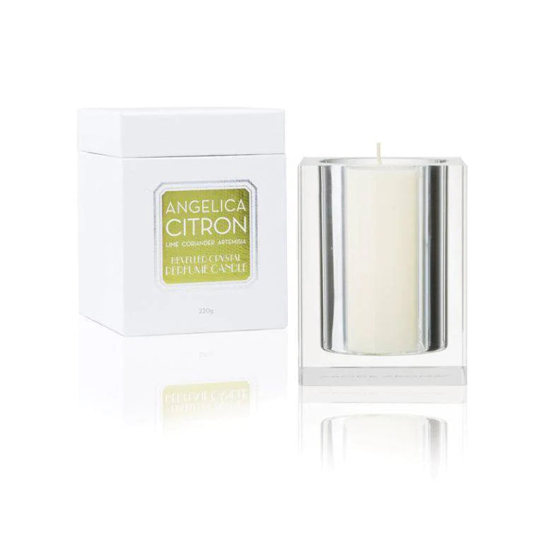 Premium Angelica Citron 220g Bevelled Crystal Scented Candle by Abode Aroma - Luxury Home Fragrance for Relaxation, Spa & Romantic Ambiance