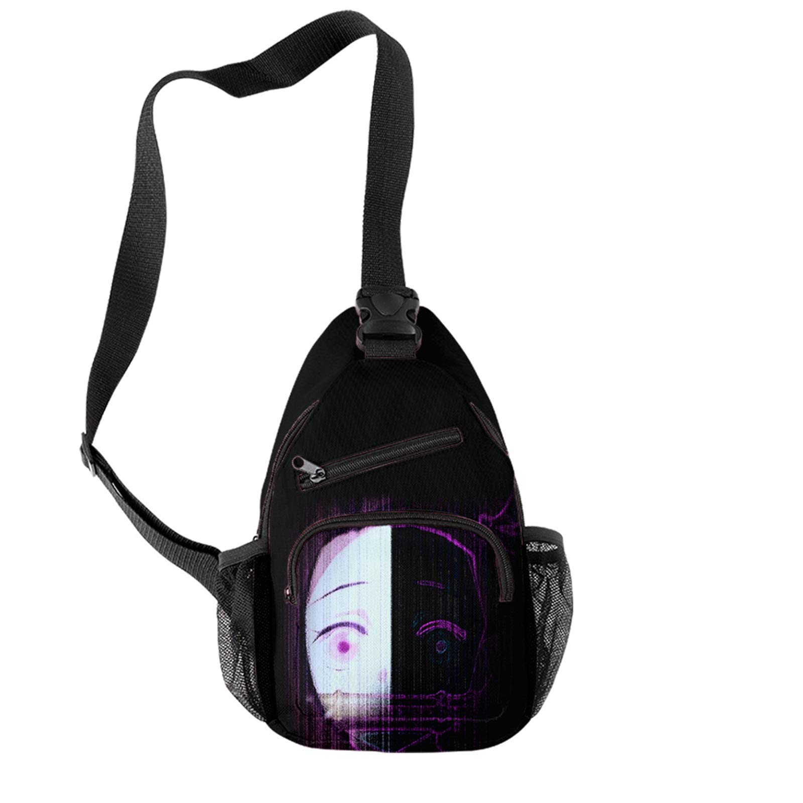 Unisex Manga Cosplay Single Shoulder Backpack - Nezuko Print Sling Bag (Black) | Anime Convention Accessory, School Bag, Casual Daypack