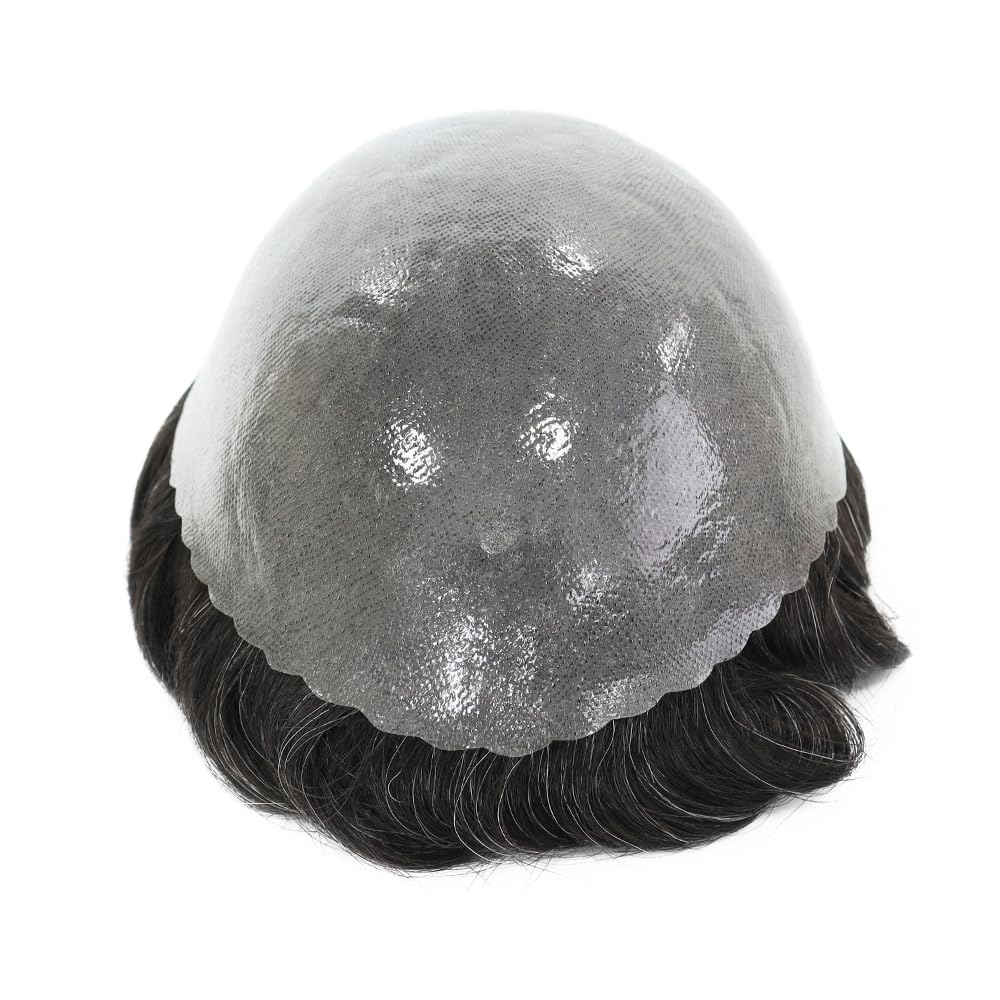 Best Men's Toupee Human Hair Pieces & Hair Systems - #1B20 Knotted Poly Skin for Natural Look | Perfect for Daily Wear, Parties & Special Events