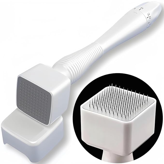 Professional Derma Roller Kit with Adjustable Microneedling Stamp - 0.5mm to 3mm Customizable Size for Hair Growth, Beard Care & Skin Rejuvenation - 100 Stainless Steel Micro Needles for Face & Body Treatment - Perfect for At-Home Skincare & Hair Regrowth Therapy