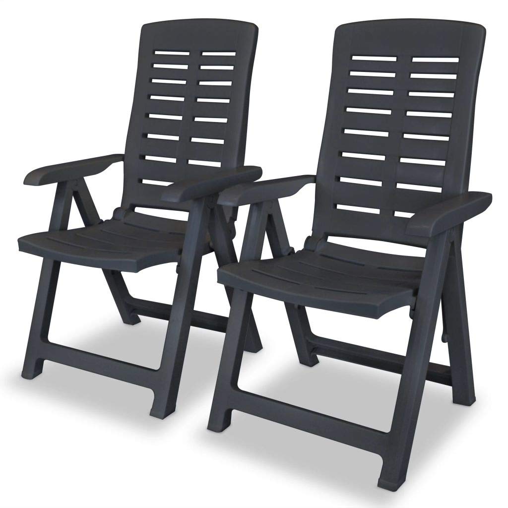 2-Pack Reclining Garden Chairs - Durable Plastic Patio Lounge Chairs in Anthracite Gray for Backyard, Poolside & Outdoor Relaxation