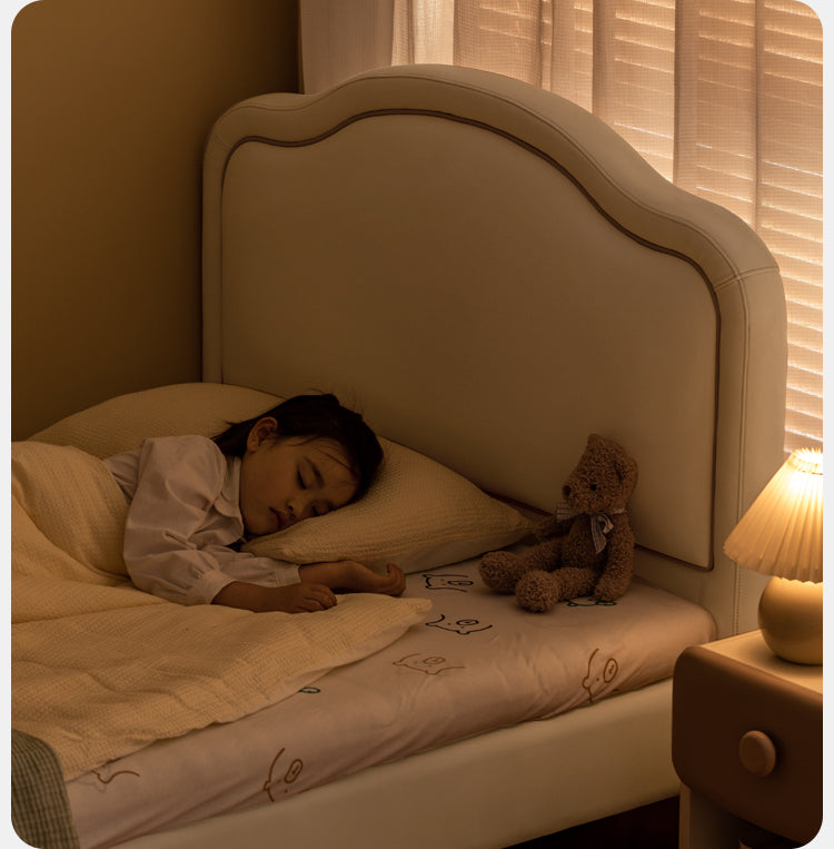 Organic Leather Cream Style Soft Kids Bed – Premium Comfort for Nursery, Bedroom & Playroom – Safe & Durable Toddler Bed for Sweet Dreams