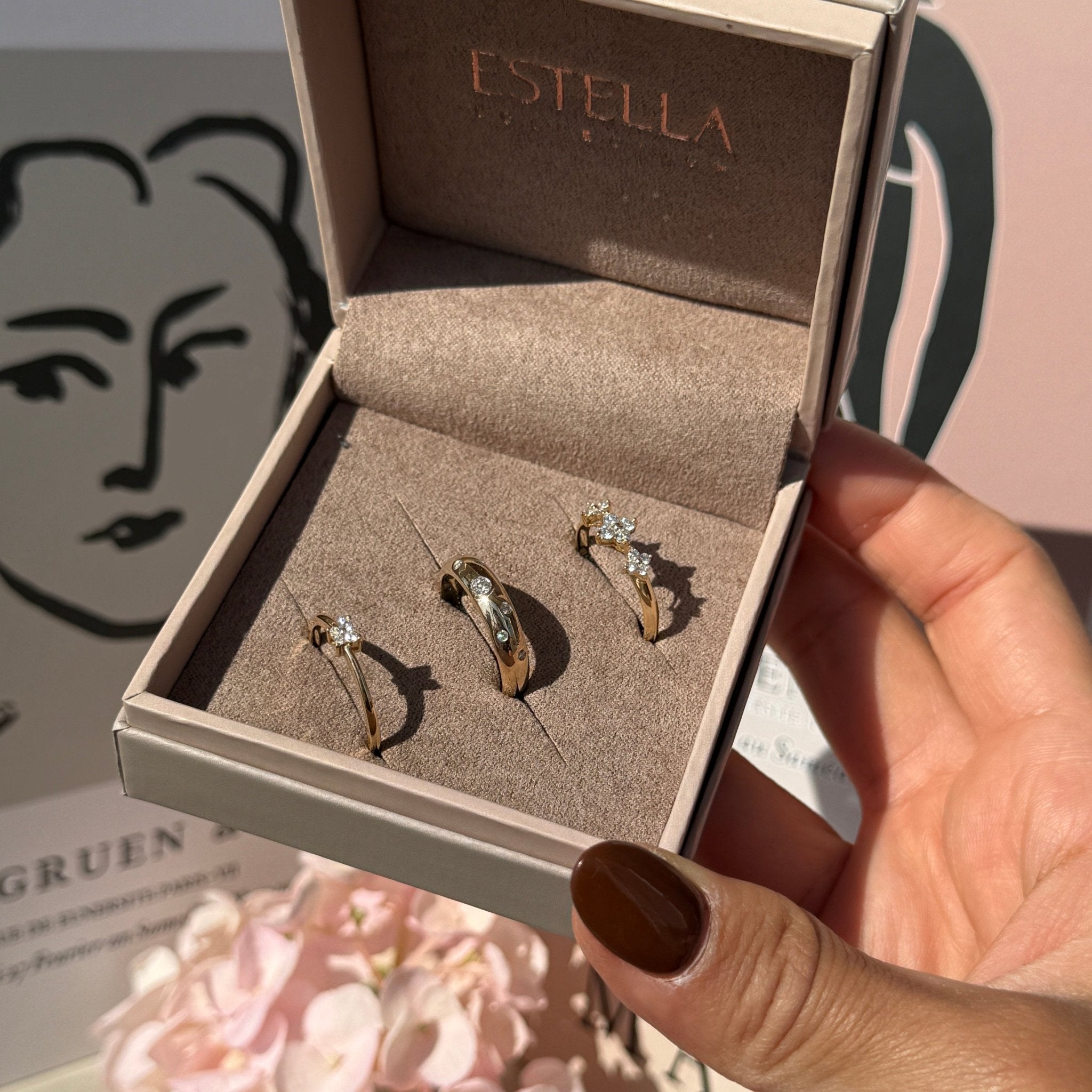 10k Yellow Gold Domed Diamond Constellation Ring - Elegant Stackable Ring for Women, Perfect for Everyday Wear, Anniversary Gifts & Special Occasions