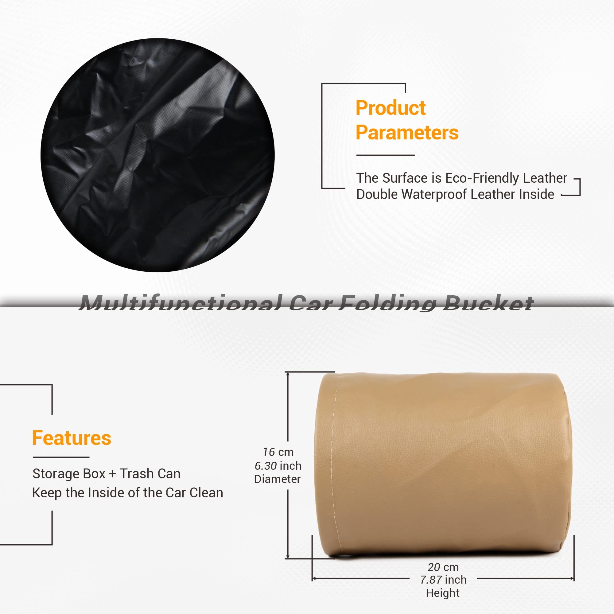 Premium Car Trash Can - Waterproof PU Leather Collapsible Hanging Trash Bag | Portable Auto Garbage Bin for Cars, SUVs & Trucks | Compact Travel Trash Container for Road Trips, Commuting & Family Outings (1 Pack, Beige)