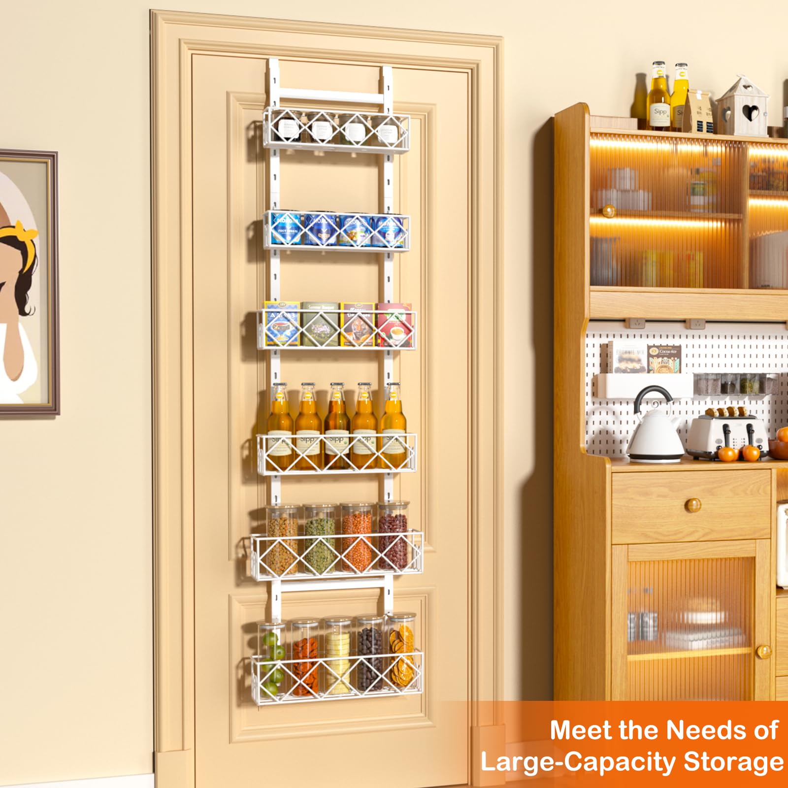 6-Tier Over the Door Pantry Organizer - Adjustable Hanging Spice Rack, 13.1