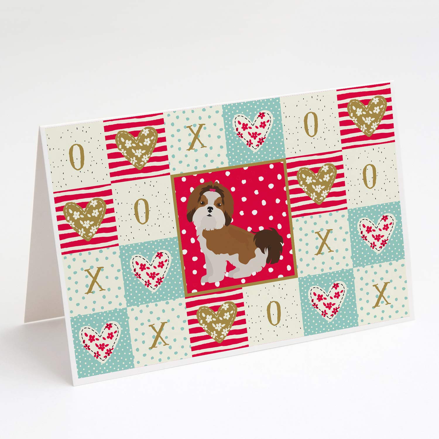 Imperial Shih Tzu Puppy Love Greeting Cards - Pack of 8 Blank Red A7 Note Cards with Envelopes (5x7 Inches) | Whimsical Dog-Themed Stationery for Birthdays, Thank You Notes & Special Occasions