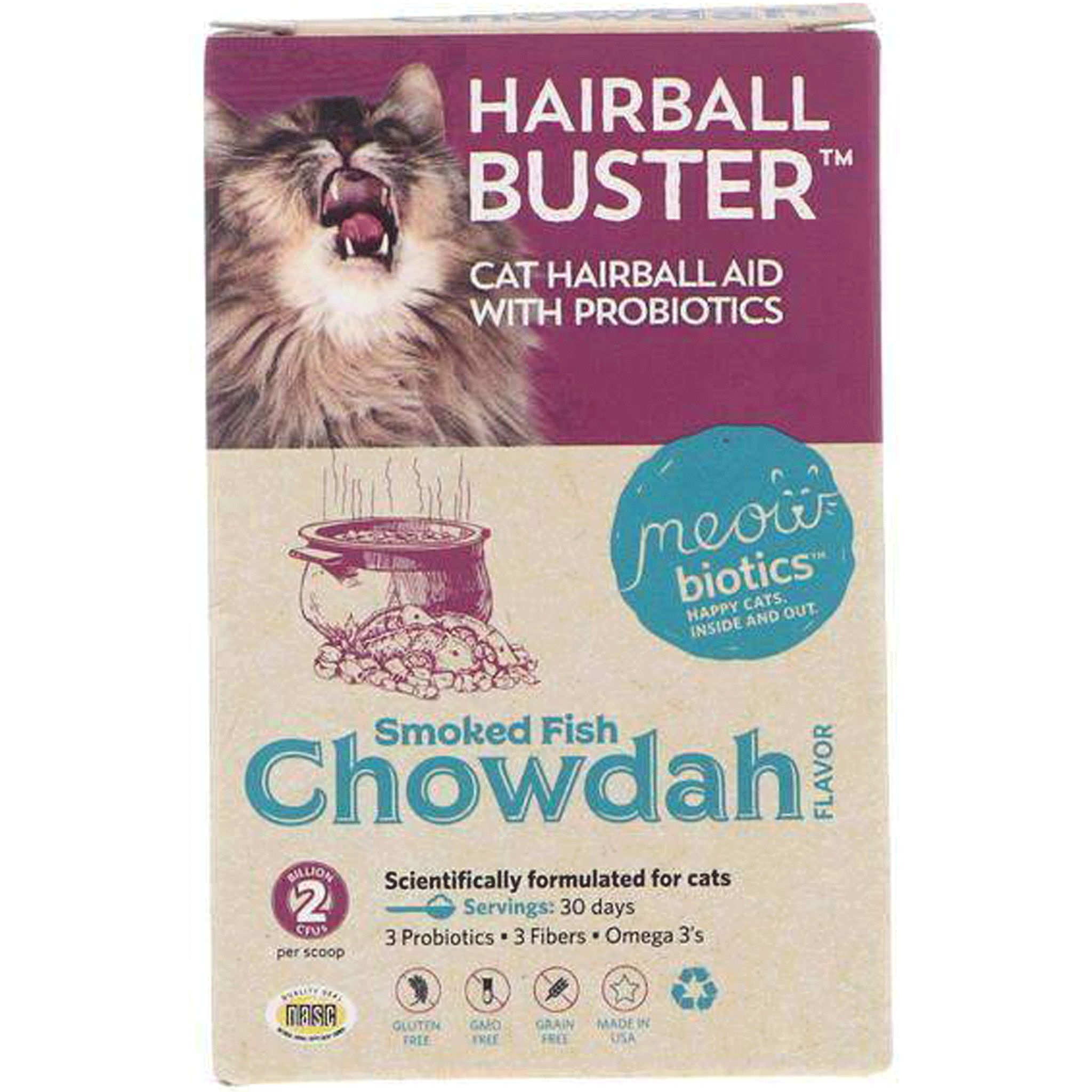 Meowbiotics Hairball Control Cat Supplement - Smoked Fish Flavor | Reduces Hairballs & Supports Digestion | Perfect for Indoor Cats & Long-Haired Breeds