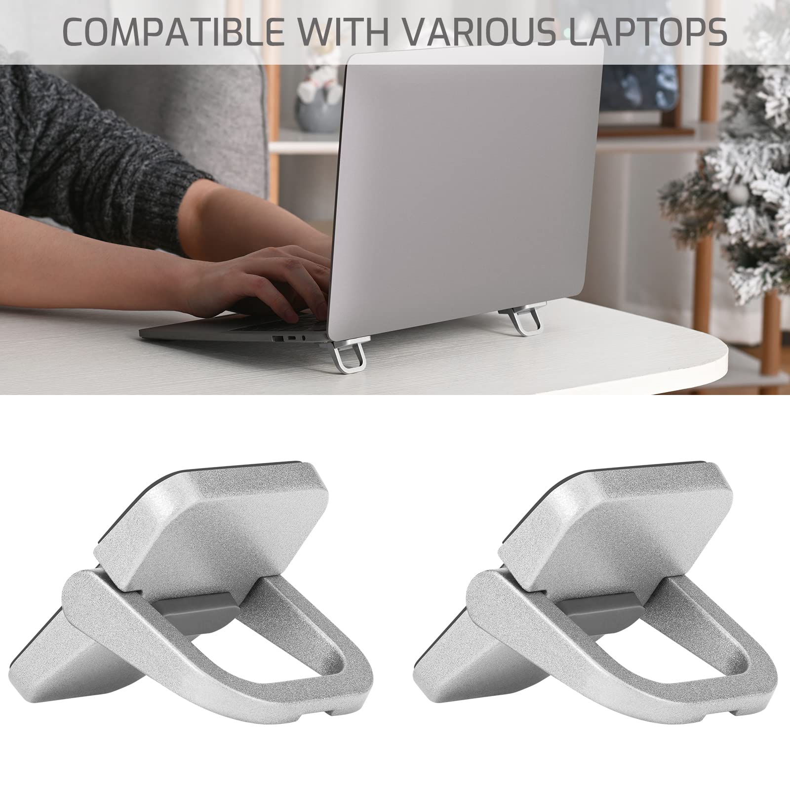 2 Pack Portable Invisible Laptop Stand - Mini Aluminum Laptop Riser with Self-Adhesive Base, Foldable Cooling Stand for 12-17 Inch Laptops (Silver) | Perfect for Home Office, Travel & Ergonomic Workspace Setup