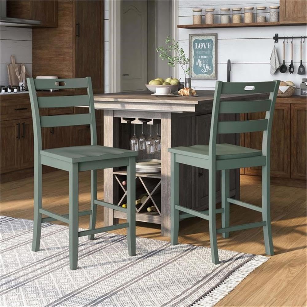 Furniture of America Jolines Wood Counter Height Chair in Green (Set of 2) - Perfect for Kitchen Islands, Breakfast Bars & Small Dining Spaces